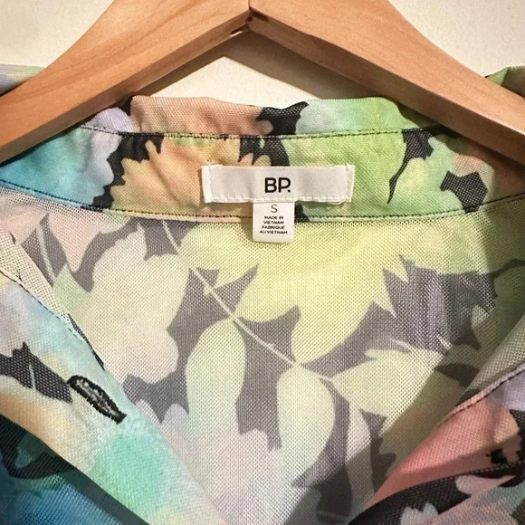 ✨NWT BP. Neon Floral Mesh Blouse Pride Gender Inclusive Button Up SMALL - Picture 3 of 5